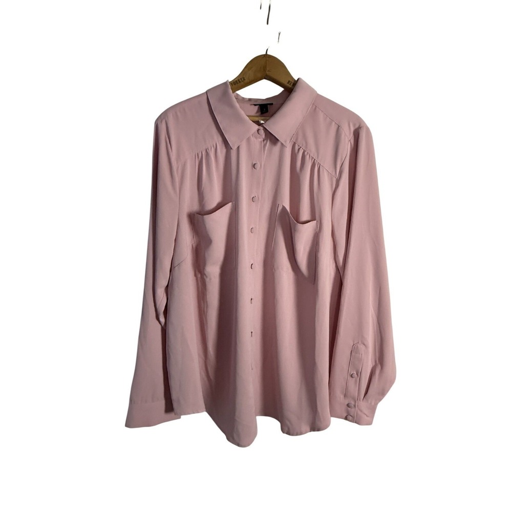 Torrid Madison Crepe Button Front Blouse Pocket rose pink 2X women 18-20